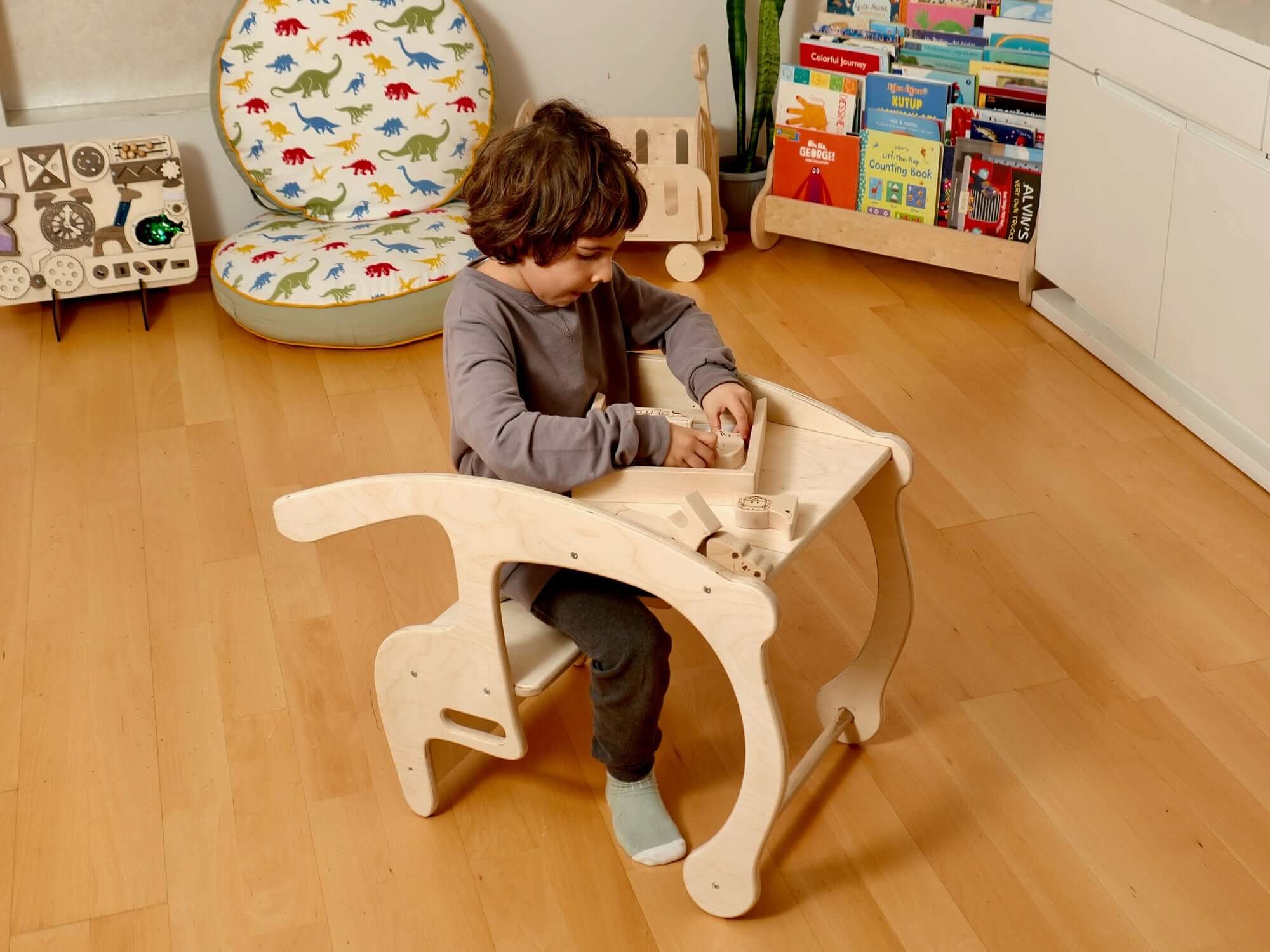 2in1 Wooden Seesaw & Desk for Kids' Skill Development